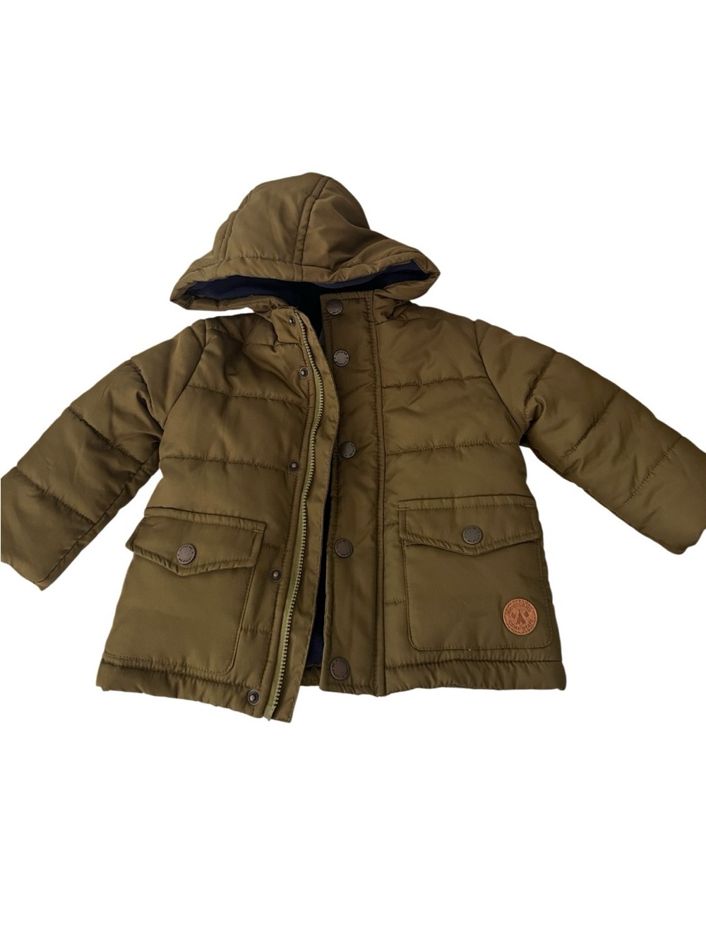 Little Me Baby Toddler Olive Green Hooded Puffer Jacket Coat 12M Winter Snap Zip